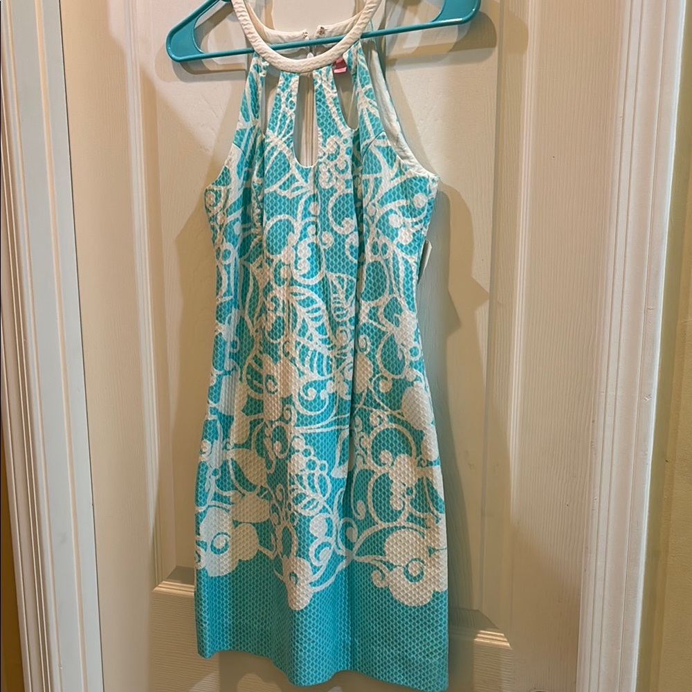 Lilly Pulitzer Turquoise and White Halter Dress Size 0